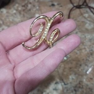 VTG Women's Initial "X" Brooch Pin Rhinestone GoldTone Monogram Script 1.5"